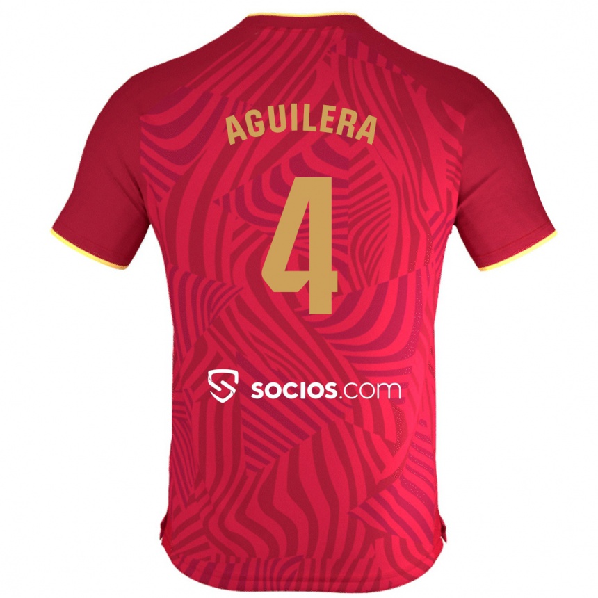 Damen Fußball Juanan Aguilera #4 Rot Auswärtstrikot Trikot 2023/24 T-Shirt Luxemburg