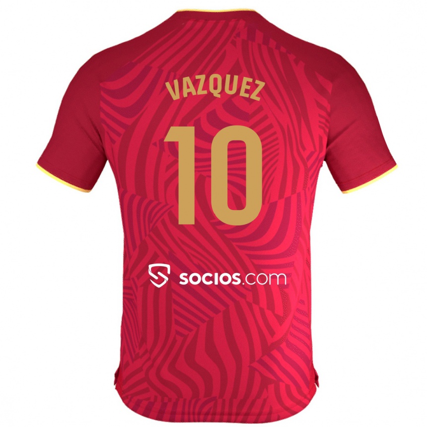 Damen Fußball Alejandro Vázquez #10 Rot Auswärtstrikot Trikot 2023/24 T-Shirt Luxemburg