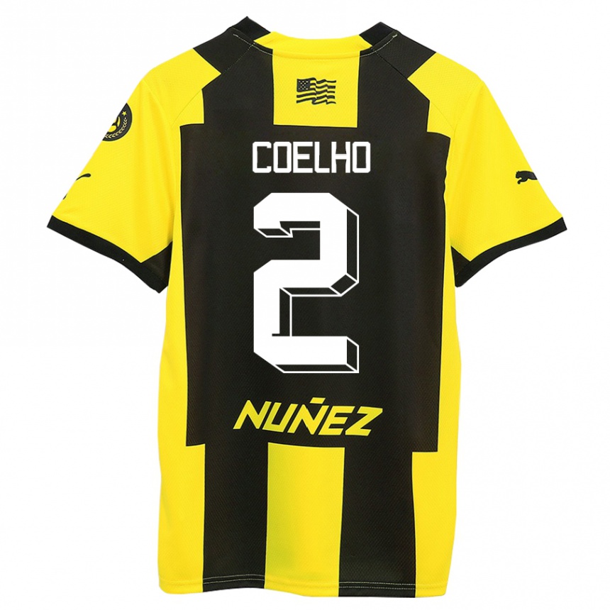Kinder Fußball Léo Coelho #2 Gelb Schwarz Heimtrikot Trikot 2023/24 T-Shirt Luxemburg
