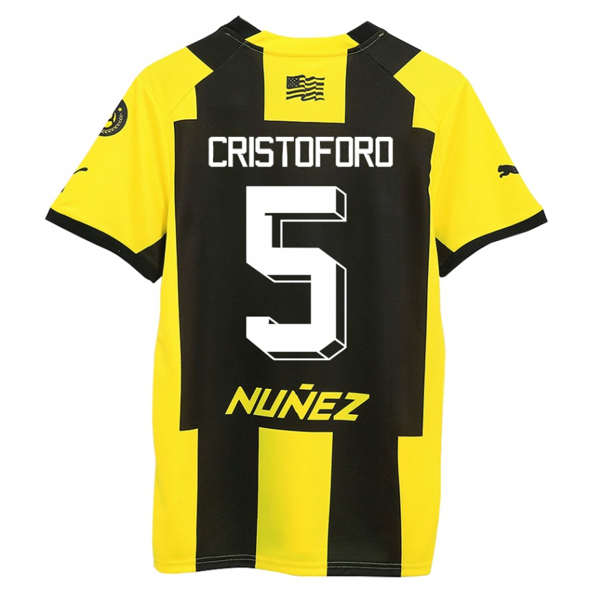 Kinder Fußball Sebastián Cristóforo #5 Gelb Schwarz Heimtrikot Trikot 2023/24 T-Shirt Luxemburg