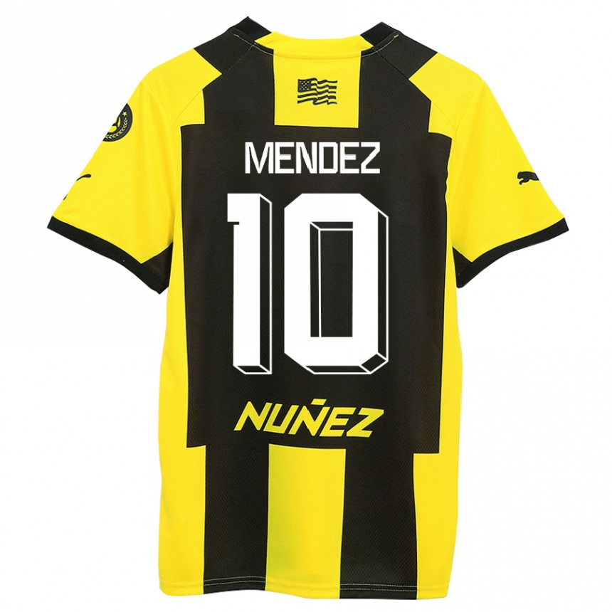 Kinder Fußball Kevin Méndez #10 Gelb Schwarz Heimtrikot Trikot 2023/24 T-Shirt Luxemburg