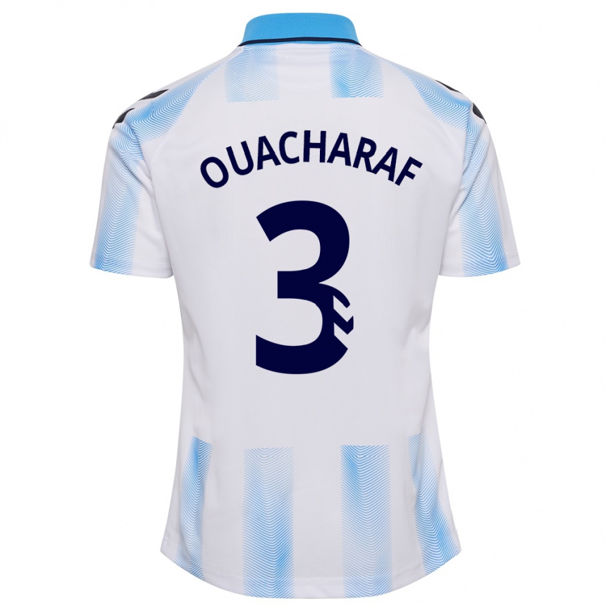 Kinder Fußball Bilal Ouacharaf #3 Weiß Blau Heimtrikot Trikot 2023/24 T-Shirt Luxemburg
