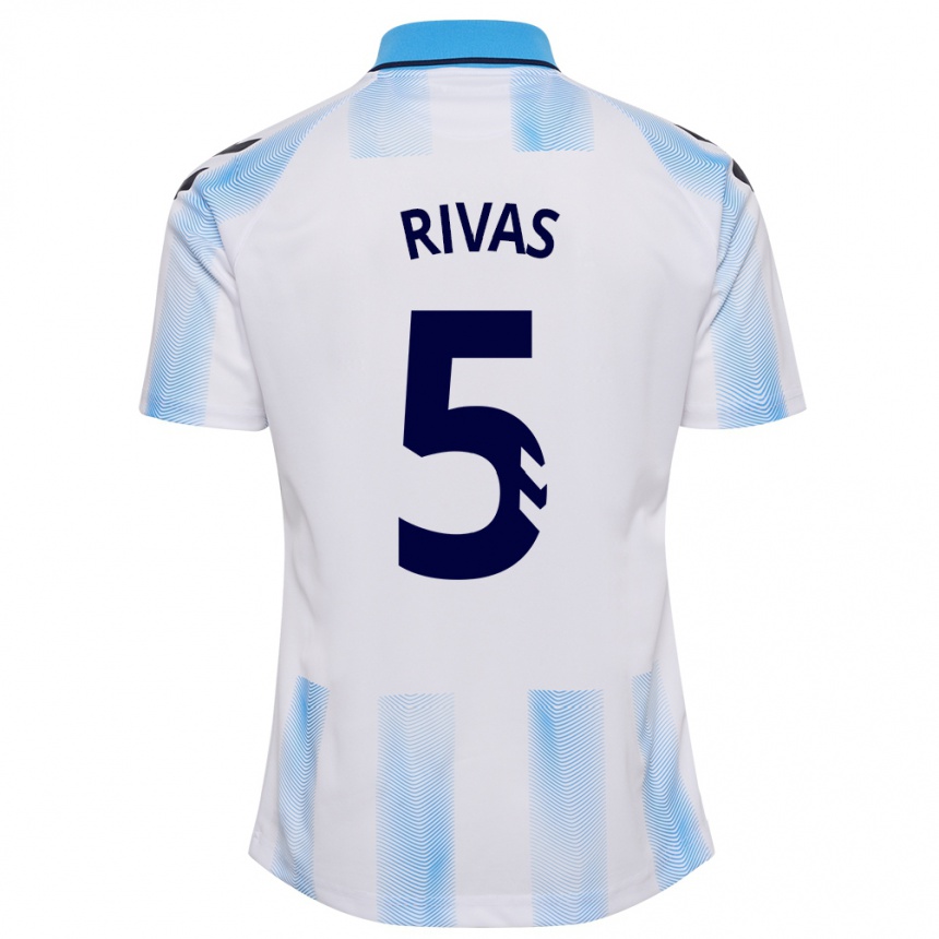 Kinder Fußball Juande Rivas #5 Weiß Blau Heimtrikot Trikot 2023/24 T-Shirt Luxemburg