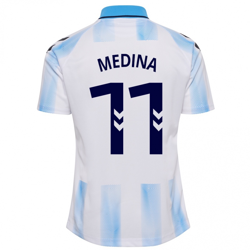 Kinder Fußball Kevin Medina #11 Weiß Blau Heimtrikot Trikot 2023/24 T-Shirt Luxemburg