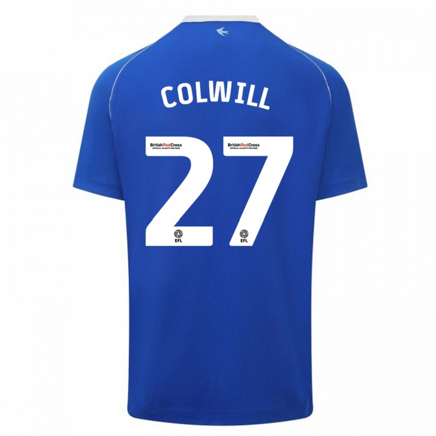 Kinder Fußball Rubin Colwill #27 Blau Heimtrikot Trikot 2023/24 T-Shirt Luxemburg