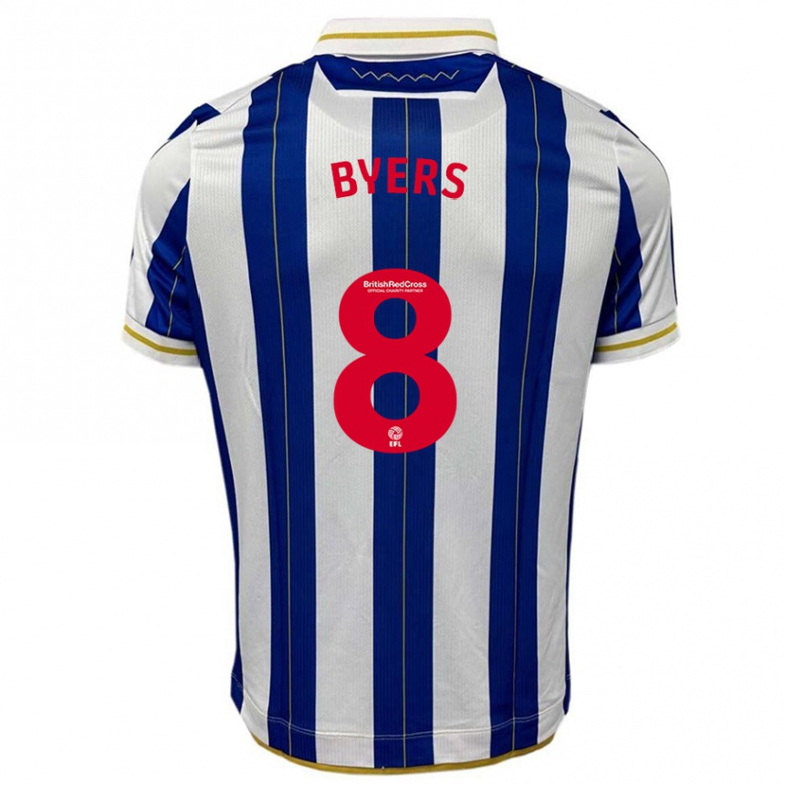 Kinder Fußball George Byers #8 Blau Weiss Heimtrikot Trikot 2023/24 T-Shirt Luxemburg