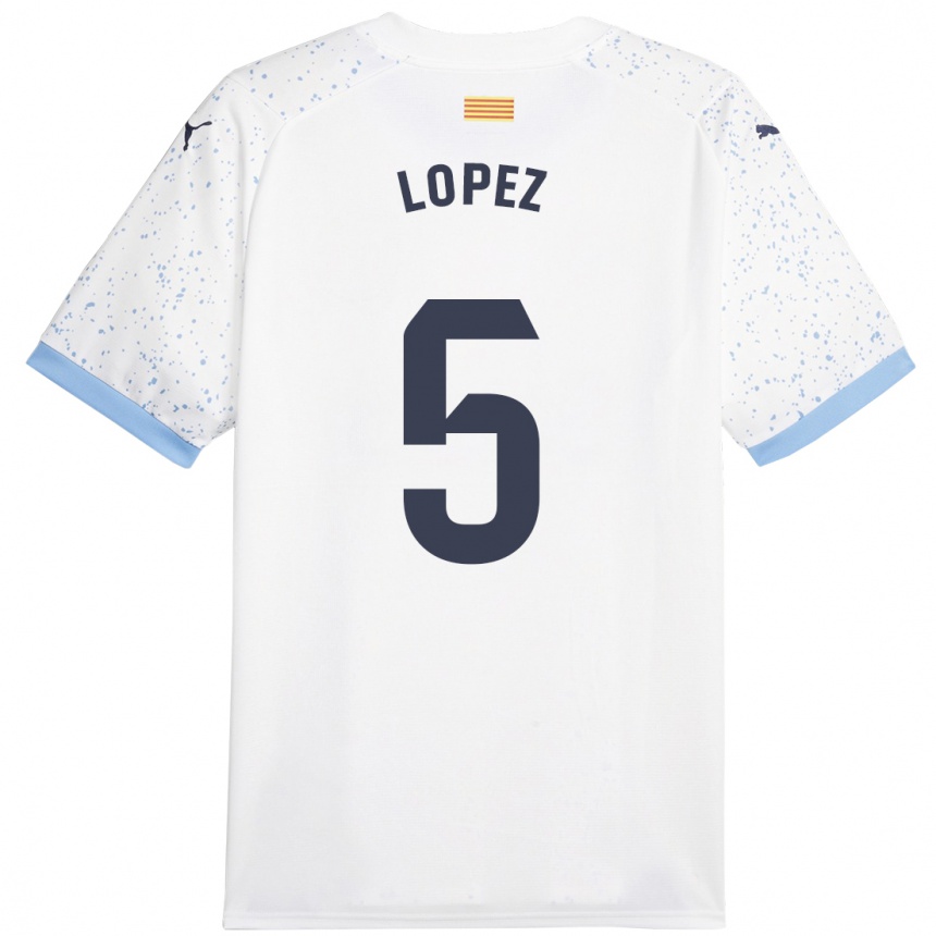 Kinder Fußball David López #5 Weiß Auswärtstrikot Trikot 2023/24 T-Shirt Luxemburg