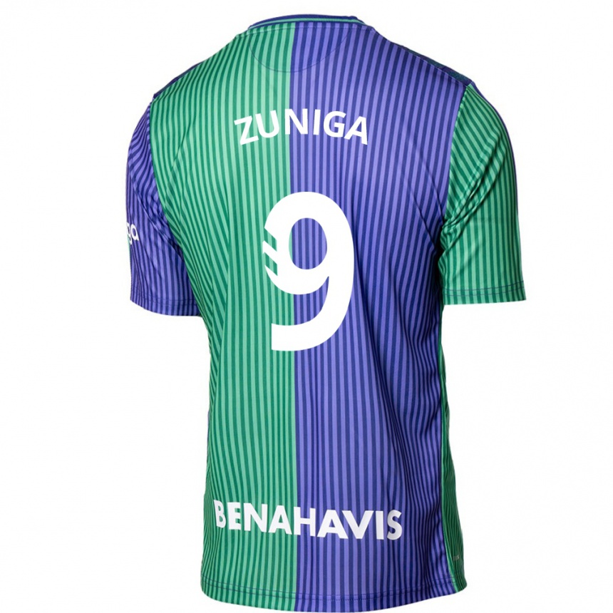 Kinder Fußball Loren Zúñiga #9 Grün Blau Auswärtstrikot Trikot 2023/24 T-Shirt Luxemburg