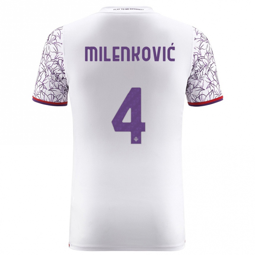 Kinder Fußball Nikola Milenković #4 Weiß Auswärtstrikot Trikot 2023/24 T-Shirt Luxemburg