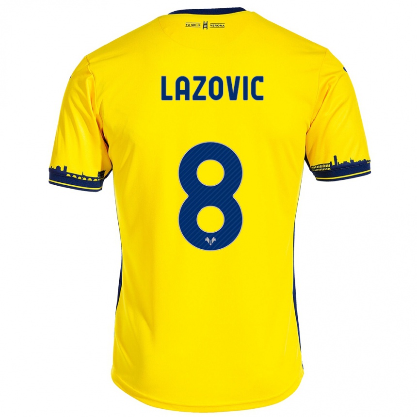 Kinder Fußball Darko Lazović #8 Gelb Auswärtstrikot Trikot 2023/24 T-Shirt Luxemburg