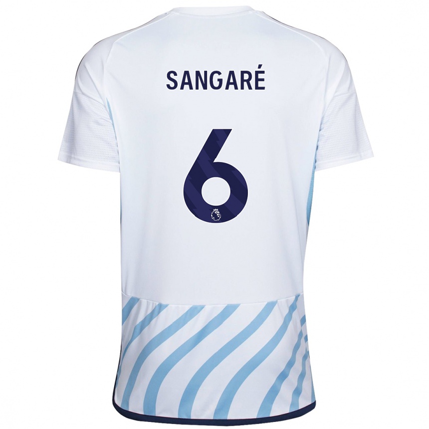 Kinder Fußball Ibrahim Sangaré #6 Weiß Blau Auswärtstrikot Trikot 2023/24 T-Shirt Luxemburg
