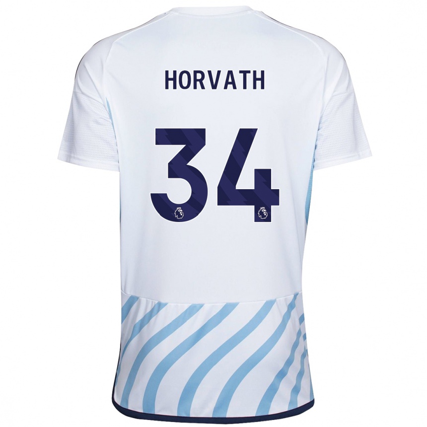 Kinder Fußball Ethan Horvath #34 Weiß Blau Auswärtstrikot Trikot 2023/24 T-Shirt Luxemburg