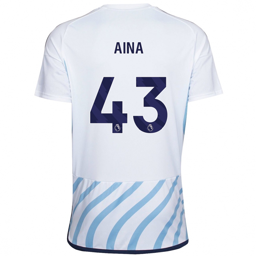 Kinder Fußball Ola Aina #43 Weiß Blau Auswärtstrikot Trikot 2023/24 T-Shirt Luxemburg