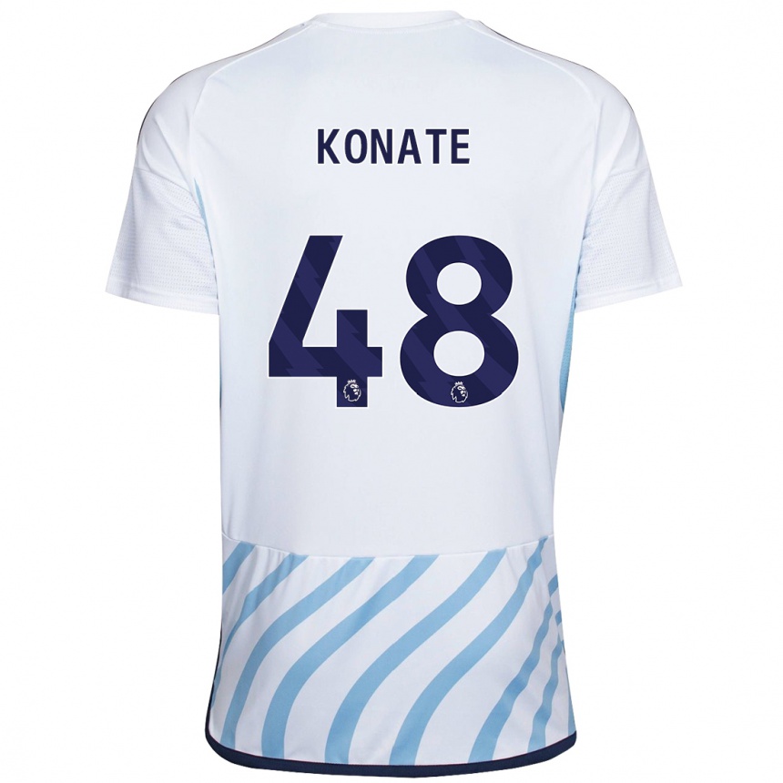 Kinder Fußball Ateef Konaté #48 Weiß Blau Auswärtstrikot Trikot 2023/24 T-Shirt Luxemburg