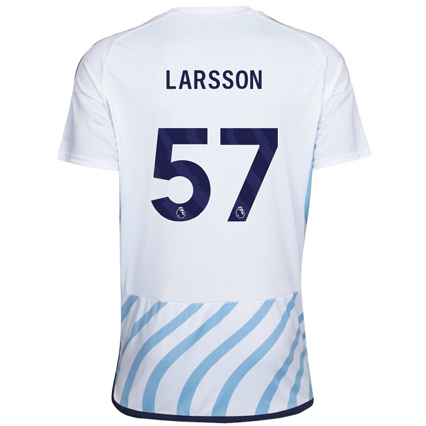 Kinder Fußball Julian Larsson #57 Weiß Blau Auswärtstrikot Trikot 2023/24 T-Shirt Luxemburg