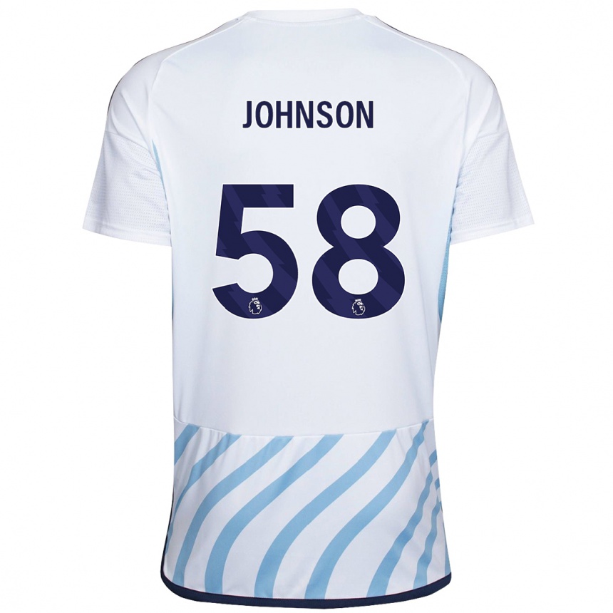 Kinder Fußball Pharrell Johnson #58 Weiß Blau Auswärtstrikot Trikot 2023/24 T-Shirt Luxemburg