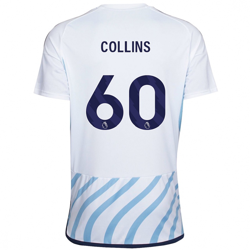 Kinder Fußball Sam Collins #60 Weiß Blau Auswärtstrikot Trikot 2023/24 T-Shirt Luxemburg