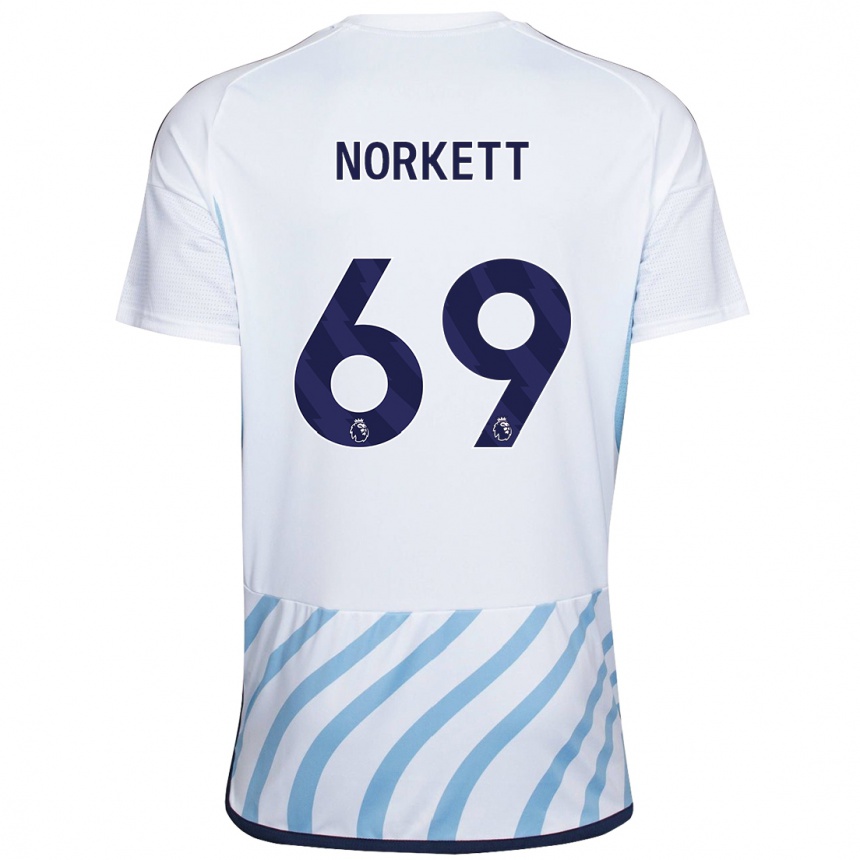 Kinder Fußball Manni Norkett #69 Weiß Blau Auswärtstrikot Trikot 2023/24 T-Shirt Luxemburg