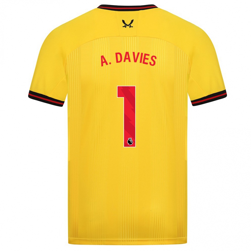 Kinder Fußball Adam Davies #1 Gelb Auswärtstrikot Trikot 2023/24 T-Shirt Luxemburg