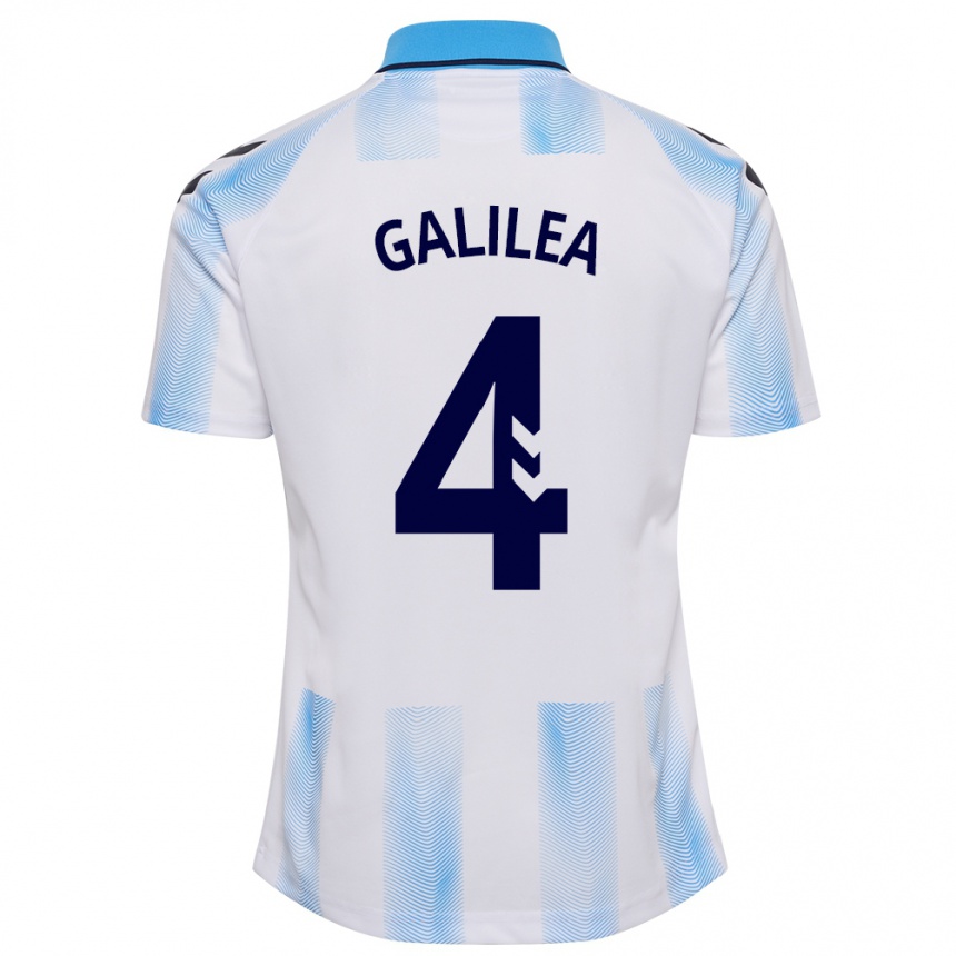 Herren Fußball Einar Galilea #4 Weiß Blau Heimtrikot Trikot 2023/24 T-Shirt Luxemburg
