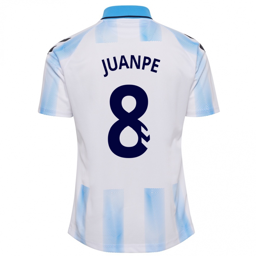 Herren Fußball Juanpe #8 Weiß Blau Heimtrikot Trikot 2023/24 T-Shirt Luxemburg