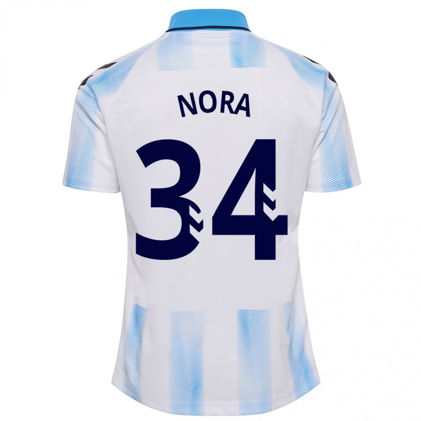 Herren Fußball Nora #34 Weiß Blau Heimtrikot Trikot 2023/24 T-Shirt Luxemburg