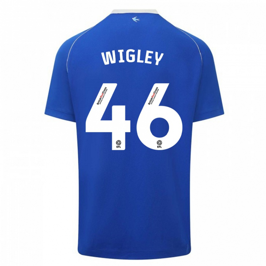 Herren Fußball Morgan Wigley #46 Blau Heimtrikot Trikot 2023/24 T-Shirt Luxemburg