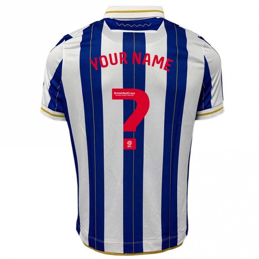 Herren Fußball Ihren Namen #0 Blau Weiss Heimtrikot Trikot 2023/24 T-Shirt Luxemburg
