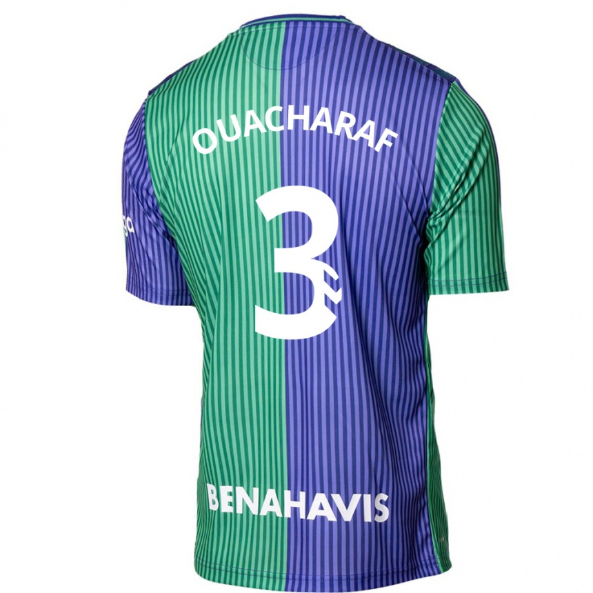 Herren Fußball Bilal Ouacharaf #3 Grün Blau Auswärtstrikot Trikot 2023/24 T-Shirt Luxemburg