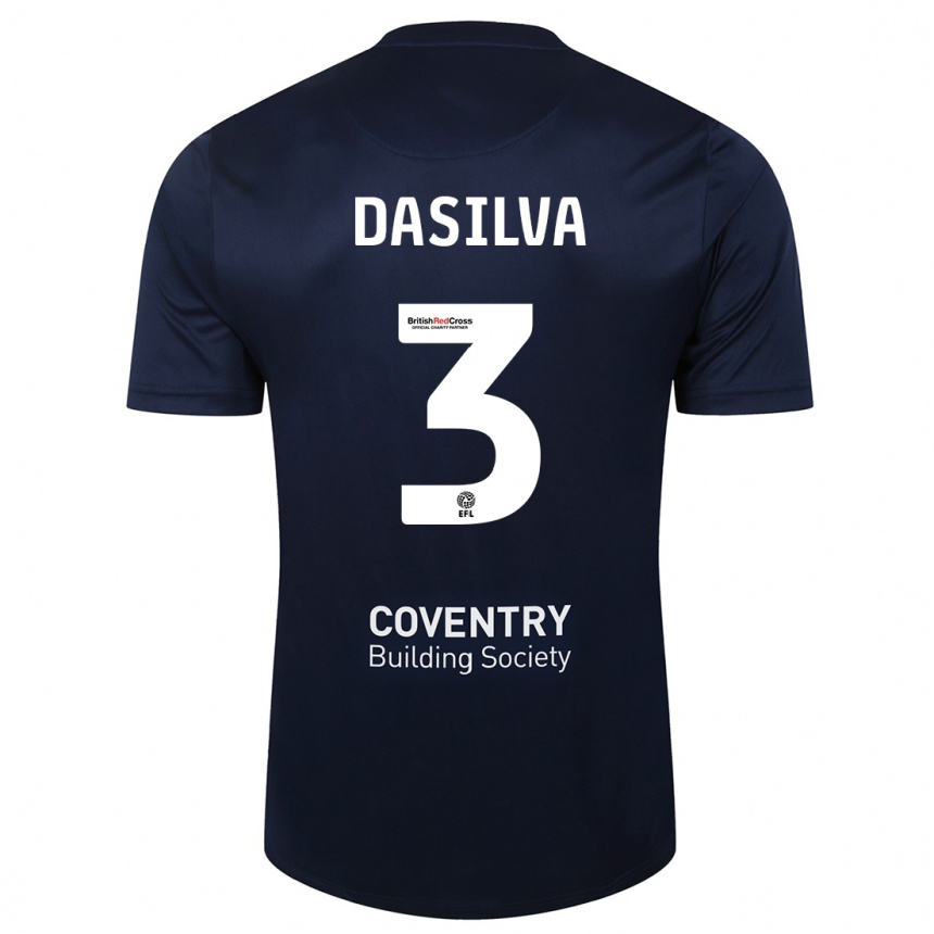 Herren Fußball Jay Dasilva #3 Rote Marine Auswärtstrikot Trikot 2023/24 T-Shirt Luxemburg