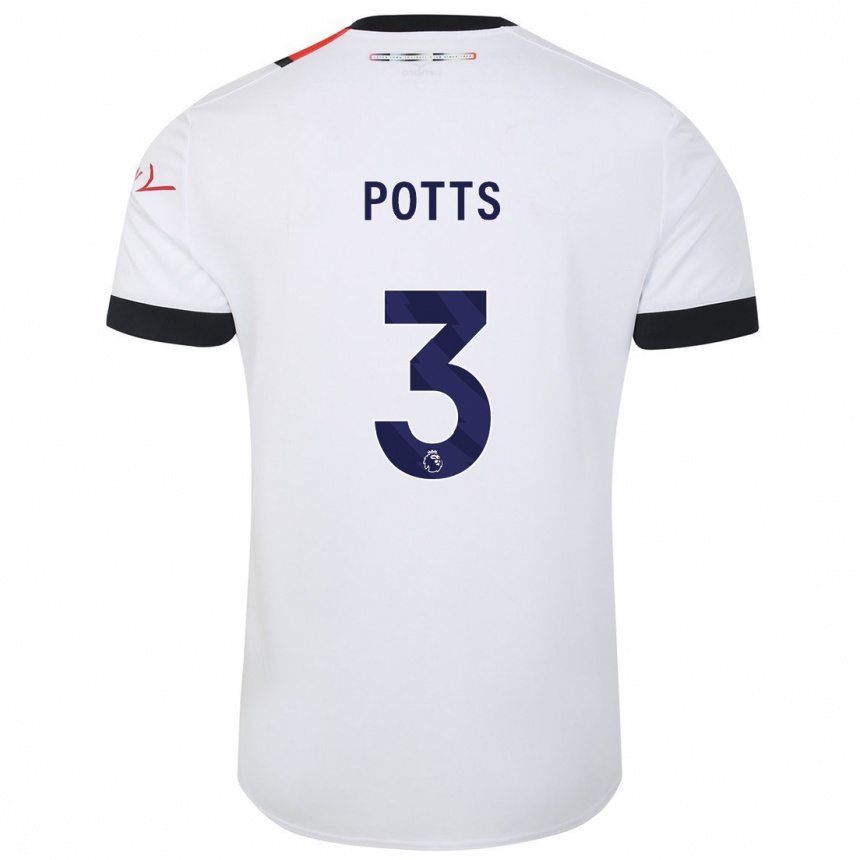 Herren Fußball Dan Potts #3 Weiß Auswärtstrikot Trikot 2023/24 T-Shirt Luxemburg