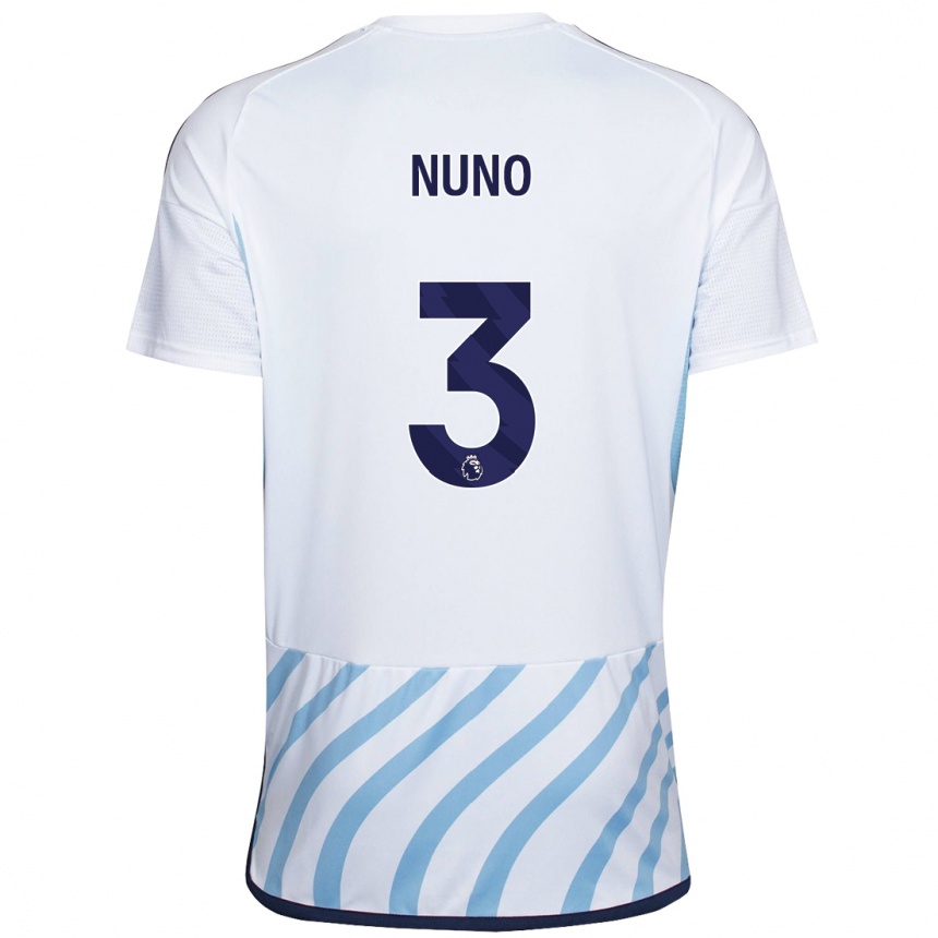 Herren Fußball Nuno Tavares #3 Weiß Blau Auswärtstrikot Trikot 2023/24 T-Shirt Luxemburg
