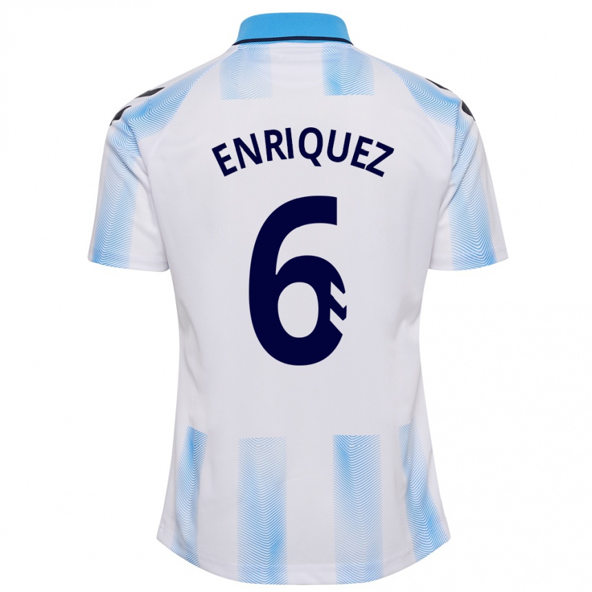 Damen Fußball Ramón Enríquez #6 Weiß Blau Heimtrikot Trikot 2023/24 T-Shirt Luxemburg