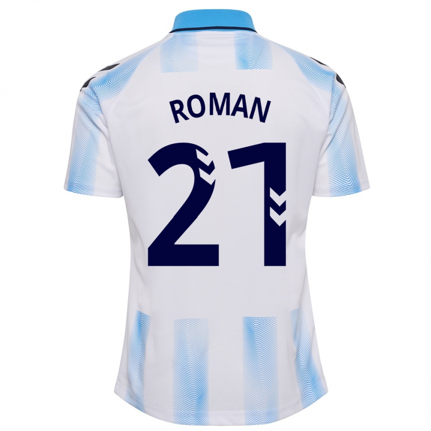 Damen Fußball Samu Román #21 Weiß Blau Heimtrikot Trikot 2023/24 T-Shirt Luxemburg