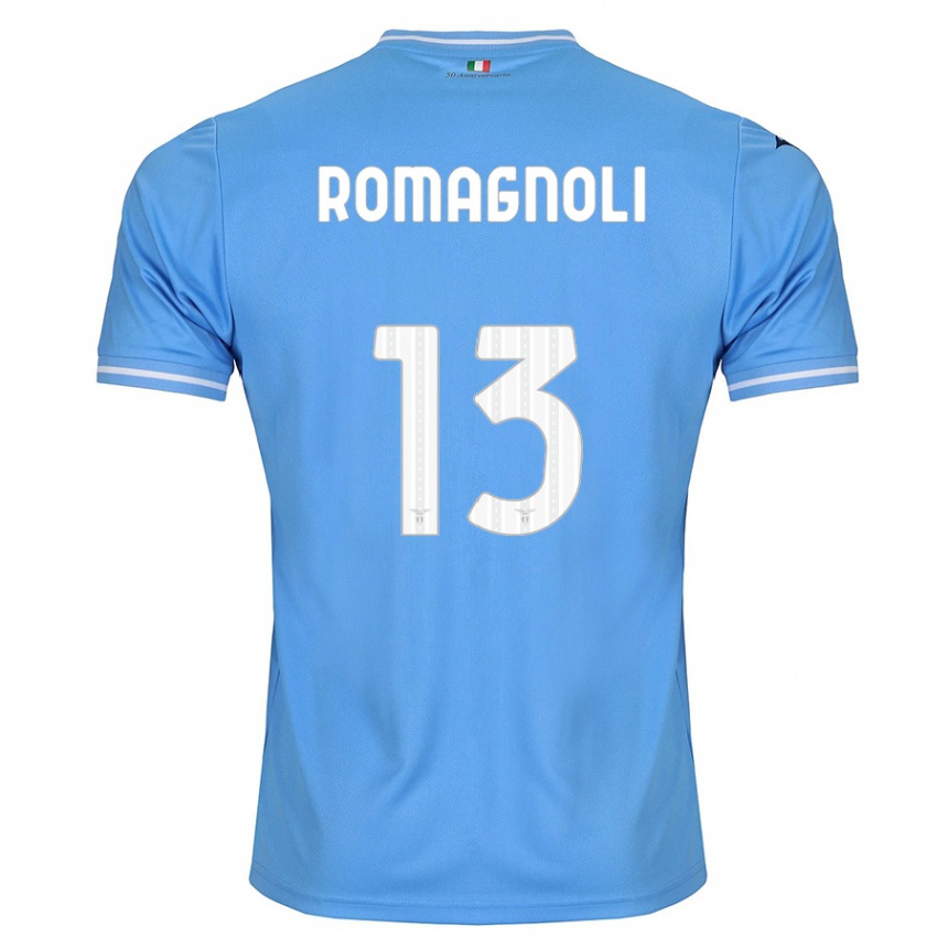 Damen Fußball Alessio Romagnoli #13 Blau Heimtrikot Trikot 2023/24 T-Shirt Luxemburg