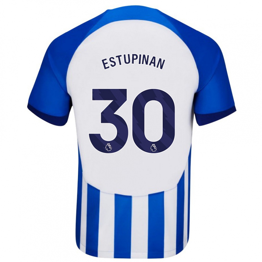 Damen Fußball Pervis Estupiñán #30 Blau Heimtrikot Trikot 2023/24 T-Shirt Luxemburg