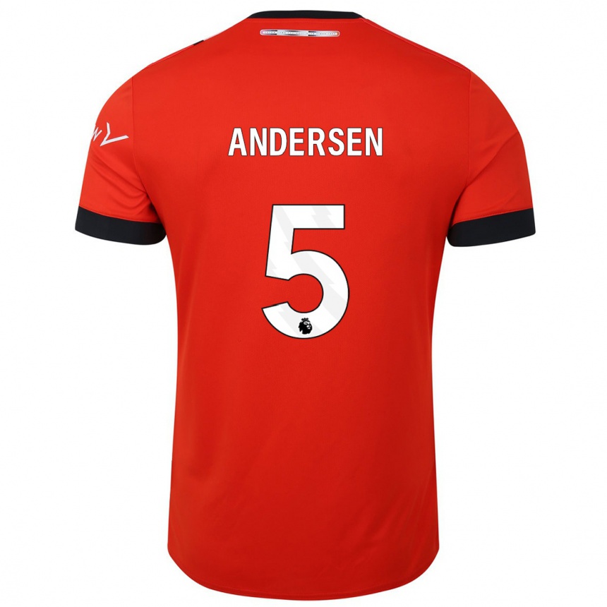 Damen Fußball Mads Andersen #5 Rot Heimtrikot Trikot 2023/24 T-Shirt Luxemburg
