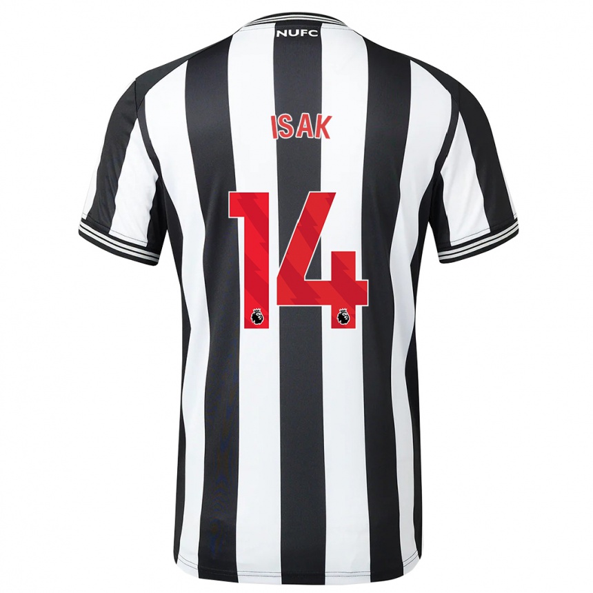 Damen Fußball Alexander Isak #14 Schwarz-Weiss Heimtrikot Trikot 2023/24 T-Shirt Luxemburg