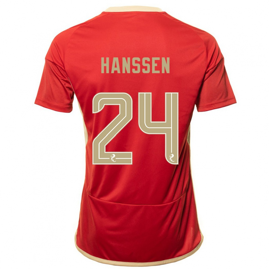 Damen Fußball Nadine Hanssen #24 Rot Heimtrikot Trikot 2023/24 T-Shirt Luxemburg