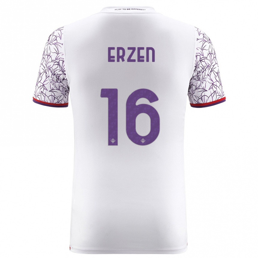 Damen Fußball Kaja Erzen #16 Weiß Auswärtstrikot Trikot 2023/24 T-Shirt Luxemburg