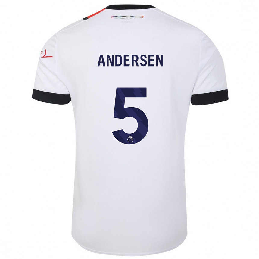 Damen Fußball Mads Andersen #5 Weiß Auswärtstrikot Trikot 2023/24 T-Shirt Luxemburg