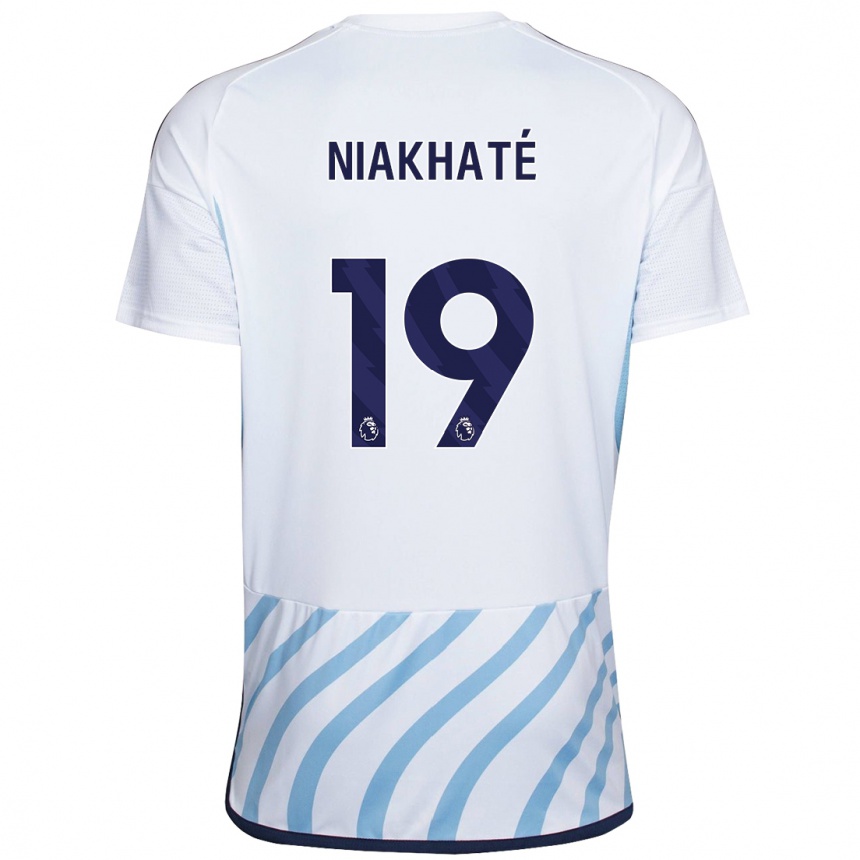 Damen Fußball Moussa Niakhaté #19 Weiß Blau Auswärtstrikot Trikot 2023/24 T-Shirt Luxemburg