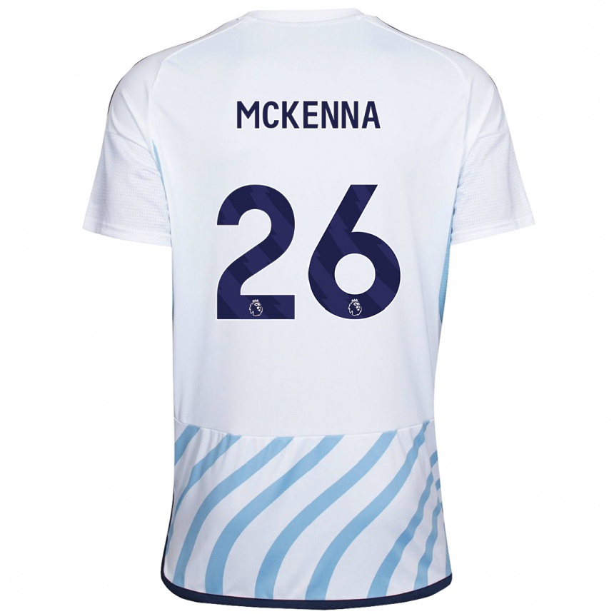 Damen Fußball Scott Mckenna #26 Weiß Blau Auswärtstrikot Trikot 2023/24 T-Shirt Luxemburg