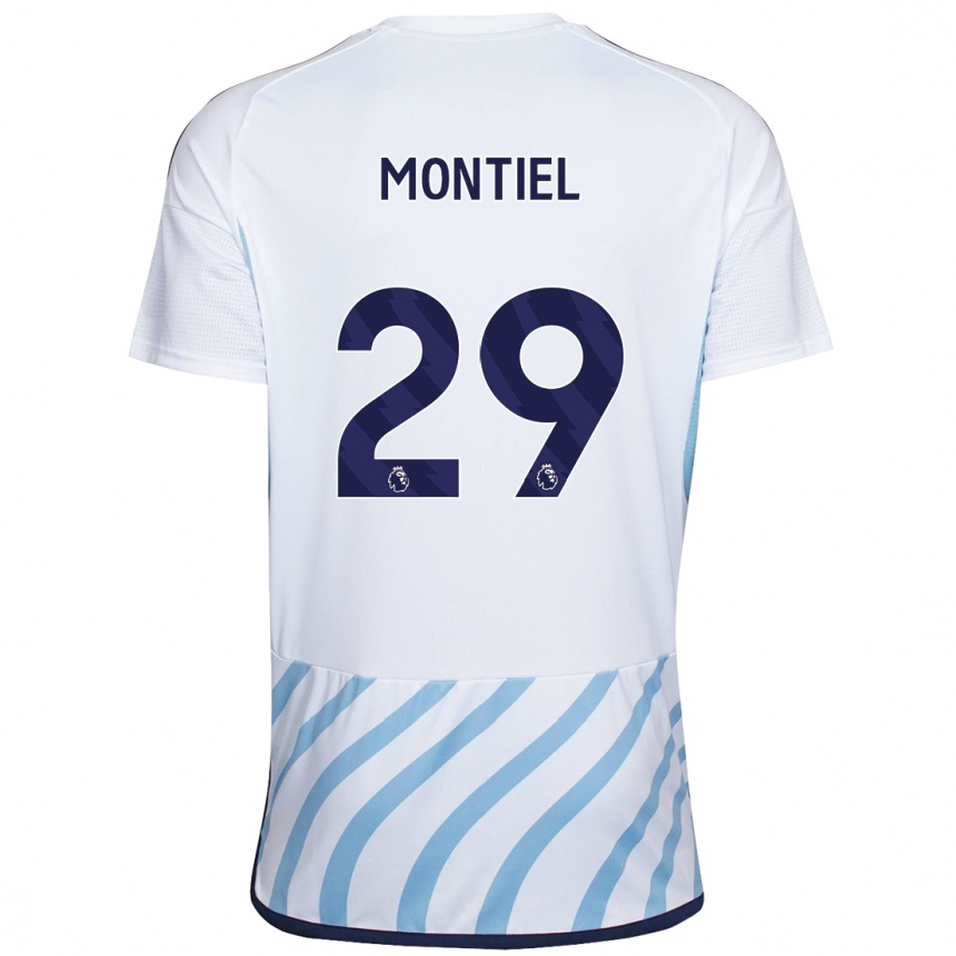 Damen Fußball Gonzalo Montiel #29 Weiß Blau Auswärtstrikot Trikot 2023/24 T-Shirt Luxemburg
