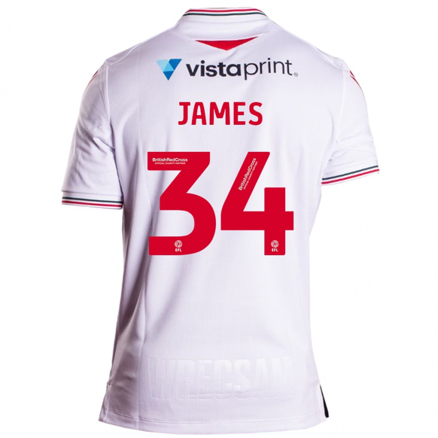 Damen Fußball Aaron James #34 Weiß Auswärtstrikot Trikot 2023/24 T-Shirt Luxemburg
