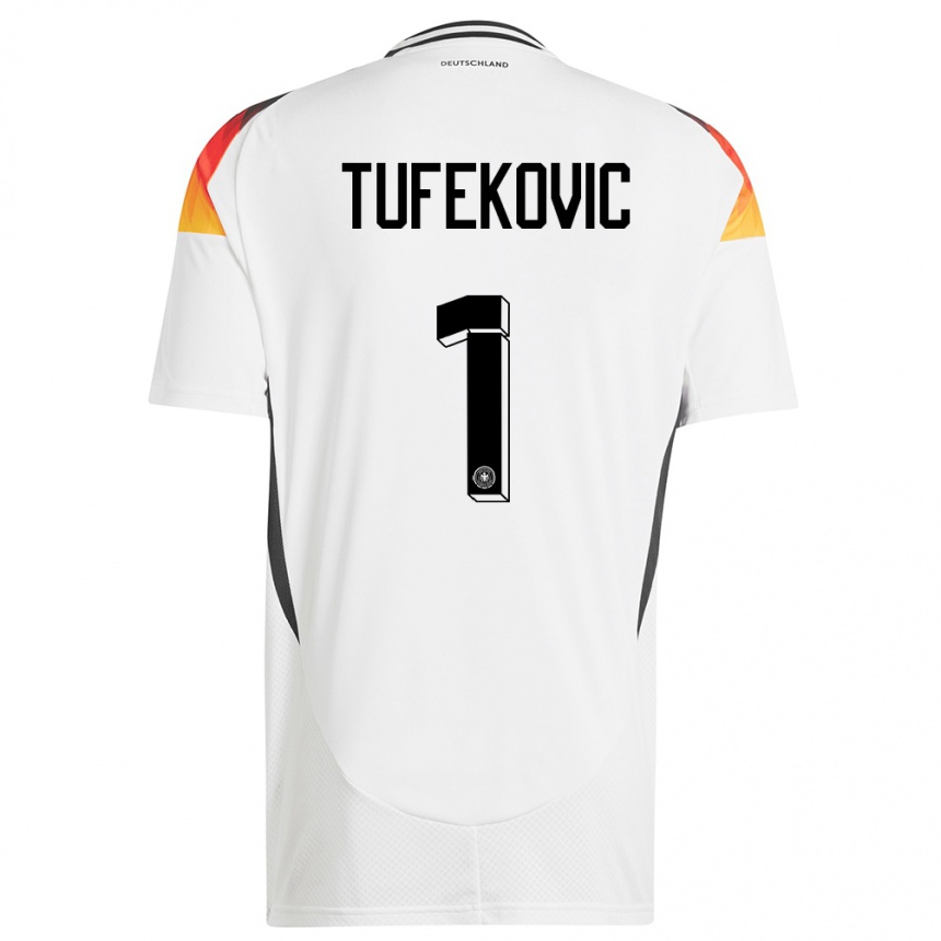 Kinder Fußball Deutschland Martina Tufekovic #1 Weiß Heimtrikot Trikot 24-26 T-Shirt Luxemburg