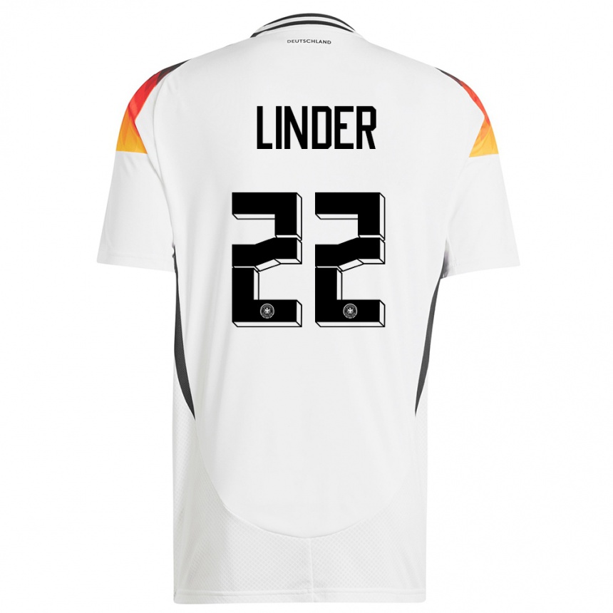 Kinder Fußball Deutschland Sarai Linder #22 Weiß Heimtrikot Trikot 24-26 T-Shirt Luxemburg
