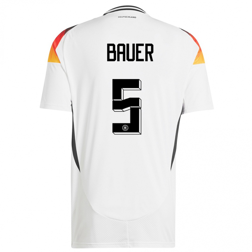 Kinder Fußball Deutschland Maximilian Bauer #5 Weiß Heimtrikot Trikot 24-26 T-Shirt Luxemburg