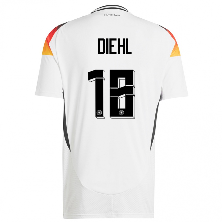 Kinder Fußball Deutschland Justin Diehl #18 Weiß Heimtrikot Trikot 24-26 T-Shirt Luxemburg