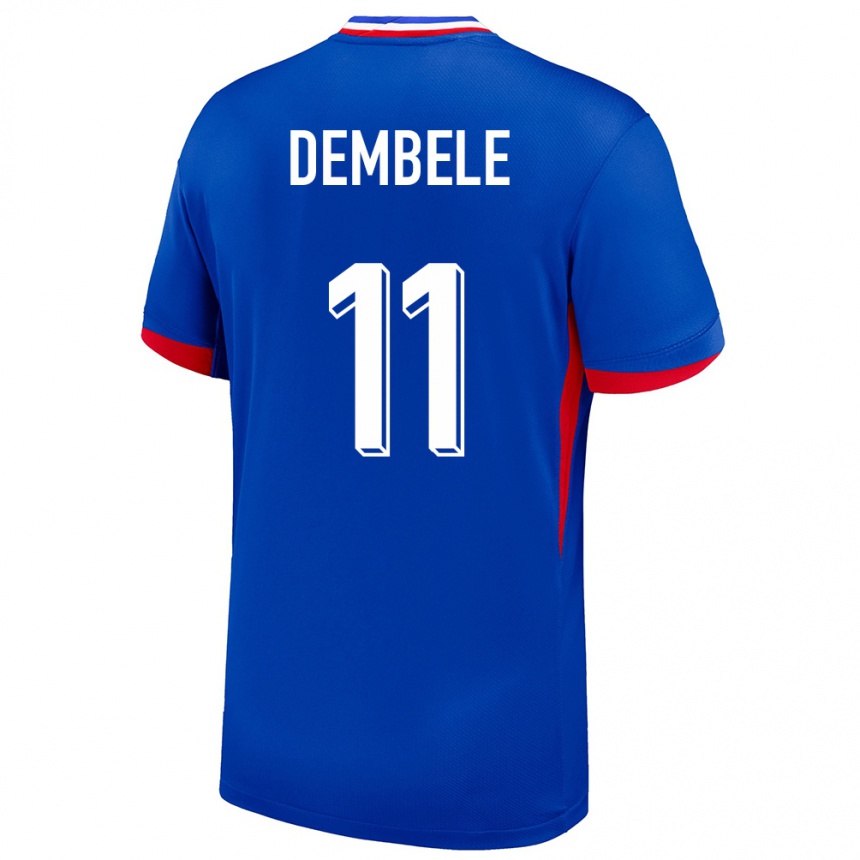 Kinder Fußball Frankreich Ousmane Dembele #11 Blau Heimtrikot Trikot 24-26 T-Shirt Luxemburg